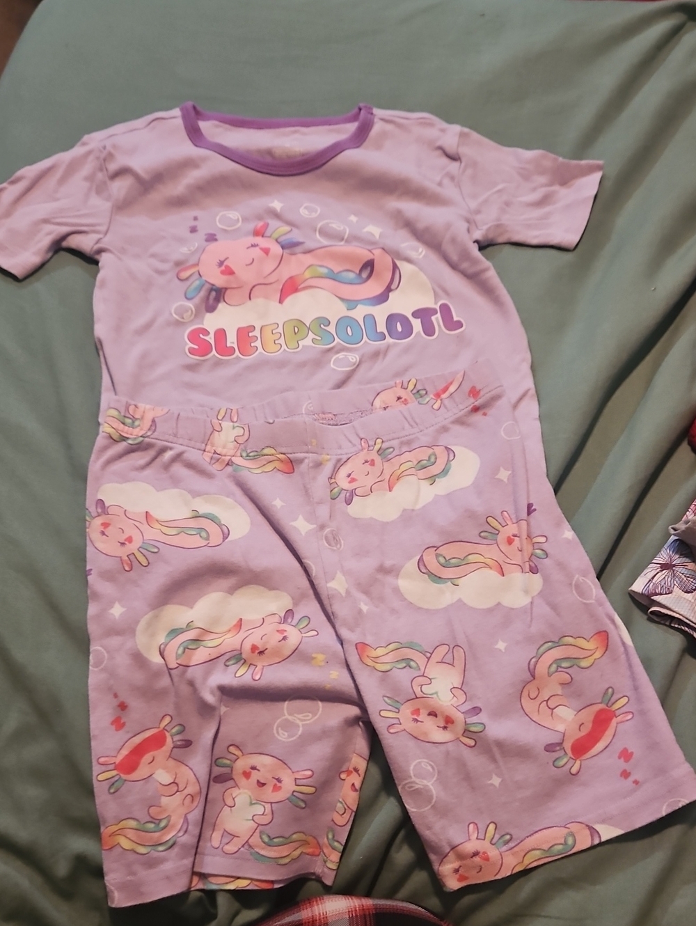 The Children's Place Lavender Axolotl Short Pajama Set with Rainbow Accents